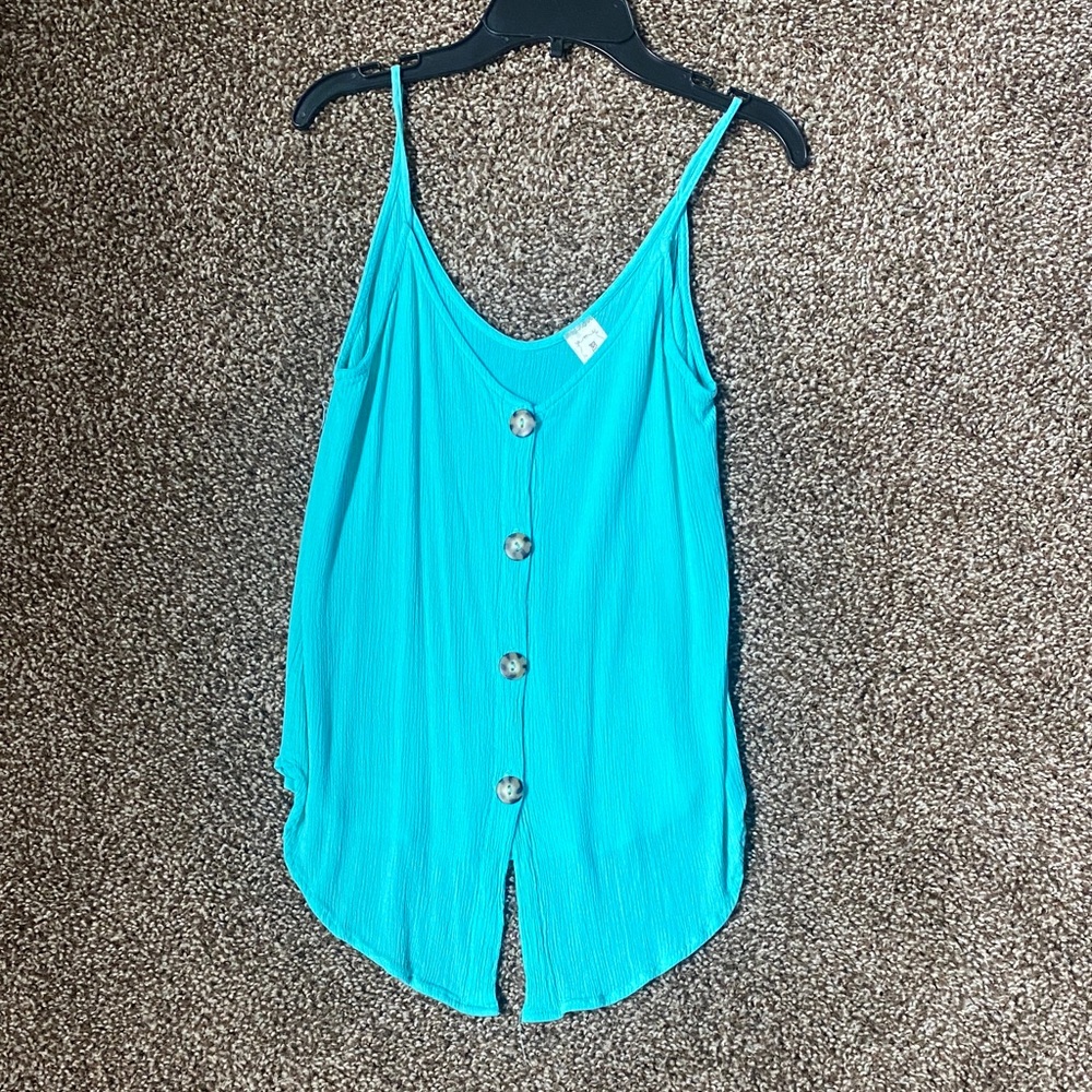 Button-Front Teal Spaghetti Strap Tank Top